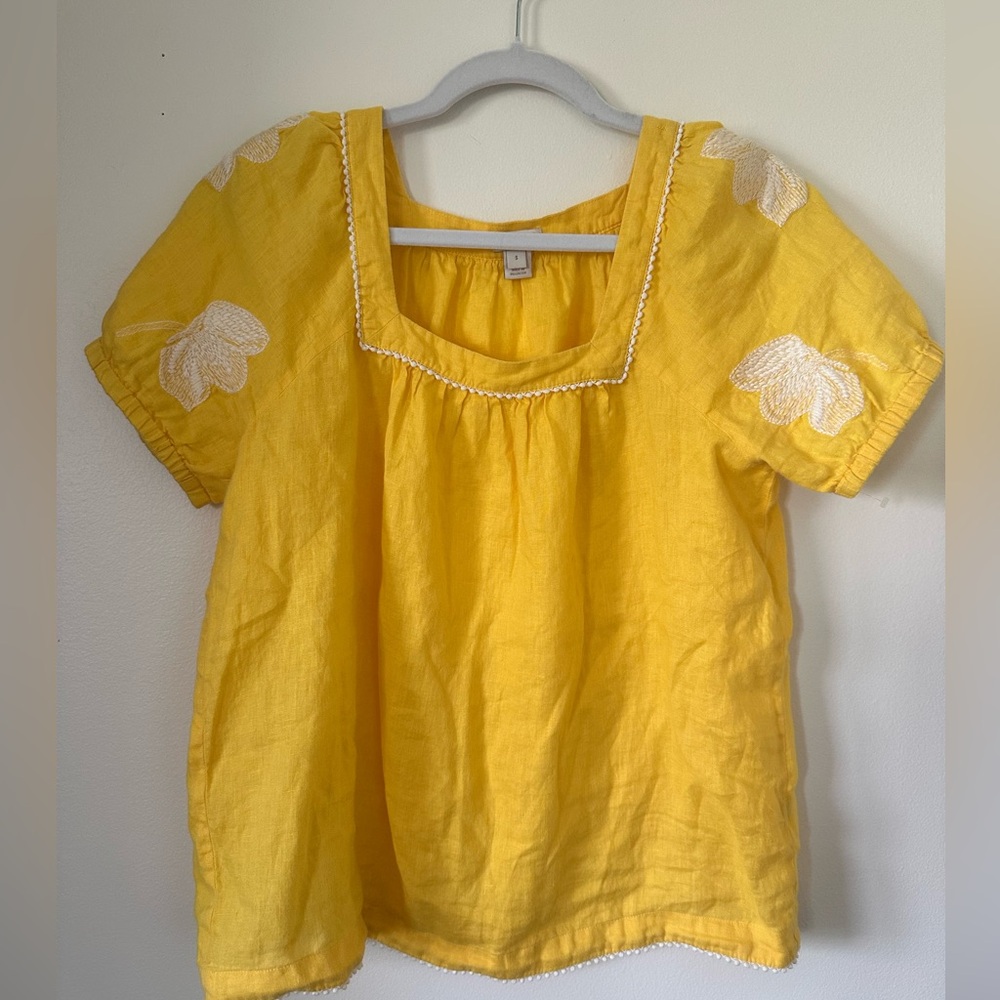 JCrew Yellow peasant linen shirt